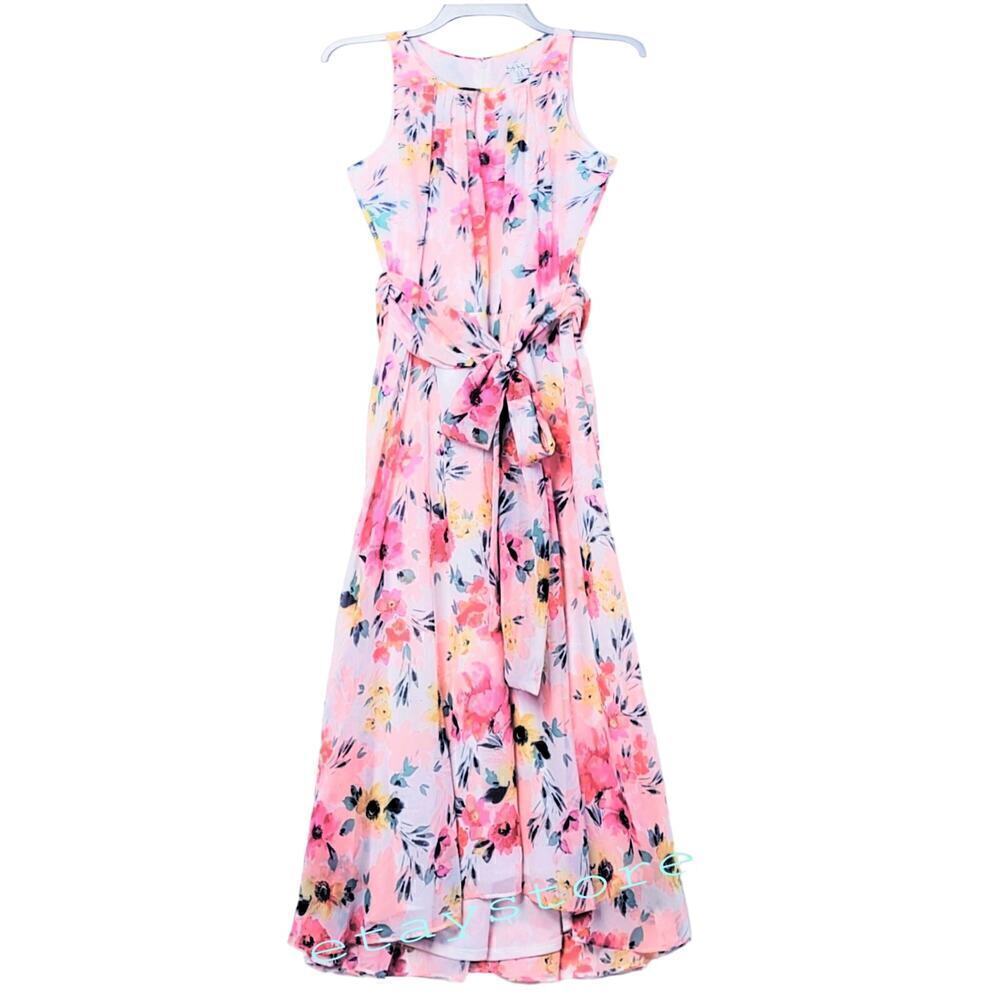 New! Nicole Miller Floral Print Halter Neck Keyhole Hi-low Hem Flowy Midi Dress - Picture 3 of 6